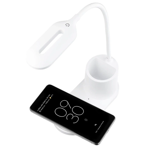 Lampka biurkowa LED z ładowarką indukcyjną | biała | WD-T03-WHITE