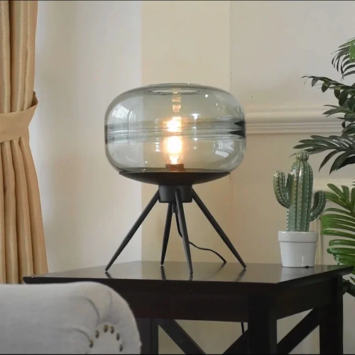 Stylowa lampka nocna z szklanym kloszem | Nowoczesna szklana lampka stołowa | BH-233-TS