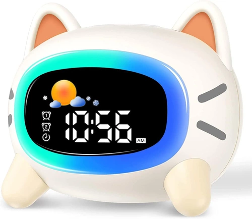 Budzik dziecięcy LED kotek | zegar z lampką nocną, animacjami i funkcją snu | SG-5-W