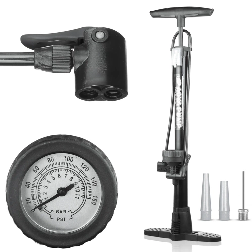 Pompka rowerowa z manometrem Presta Schrader Dunlop 160 PSI | Pompka podłogowa z manometrem i adapterami do opon i piłek | Uniwersalna pompka rowerowa z manometrem 11 bar |  ZY-6138C
