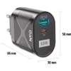 Szybka ładowarka sieciowa 65W z portami USB i PD 3.0 (USB-C) | BK-389-GAN