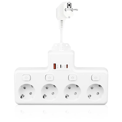 Listwa zasilająca z 4 gniazdami Schuko 45° z USB-A, USB-C PD 20 W i Lightning |  BGS-A+C+L-W