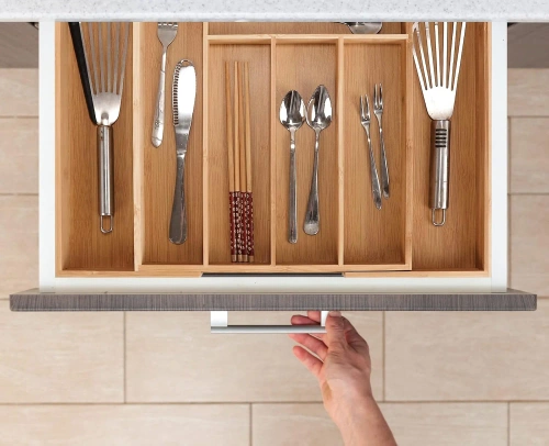 Organizer na sztućce | Bambusowy, regulowany wkład XL do szuflady z 8 przegródkami | KBT-G844