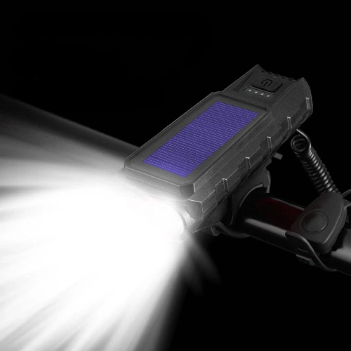 Solarna lampka rowerowa z klaksonem 130 dB | Oświetlenie LED 400 lm | Wodoodporna lampka rowerowa |  QX-LY-17-2 