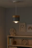 Lampa wisząca szara z drewnianym elementem | Minimalistyczna lampa w stylu skandynawskim z oprawą sufitowa E27 do salonu, sypialni | YG-XD003-GY