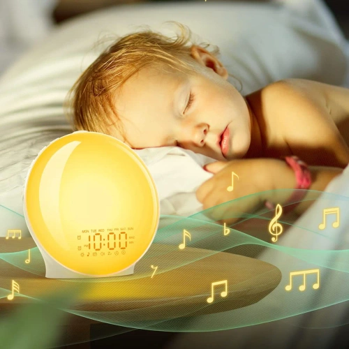 Budzik z lampką LED | Lampka nocna z symulacją wschodu słońca | Radio FM | WRSL22