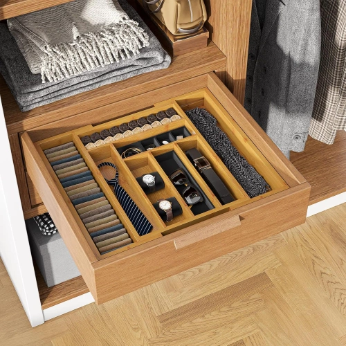 Organizer na sztućce | Bambusowy, regulowany wkład XL do szuflady z 8 przegródkami | KBT-G844