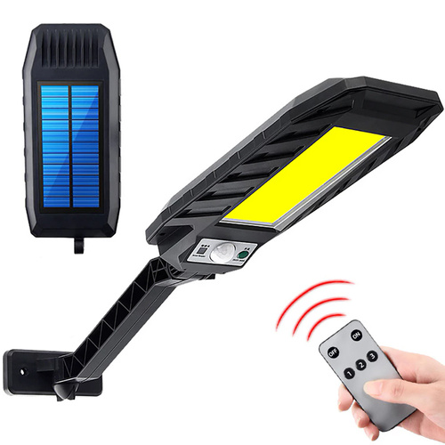 Ogrodowa lampa solarna LED z czujnikiem ruchu i zmierzchu IP65 | 120 diod LED COB | Pilot IR | LD-120COB-1S