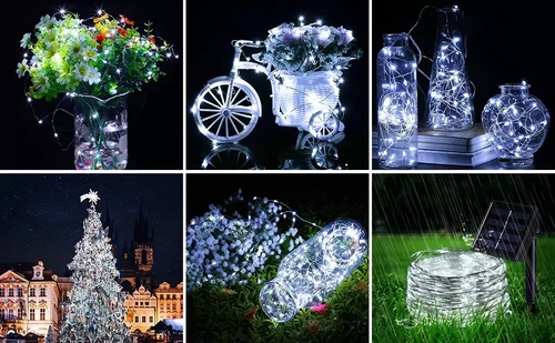Girlanda solarna, lampa ogrodowa wbijana | 200 diod LED, 20m | biały zimny | FLD-200LED-WC