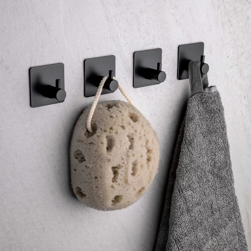 Czarny haczyk na ubrania, ściereczki, ręczniki | Samoprzylepny uchwyt na akcesoria kuchenne | BXG-4PCS-BLACK