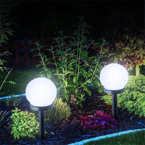Ogrodowa lampa solarna biała kula | wbijana, gruntowa | 10cm | YNG-105-WC