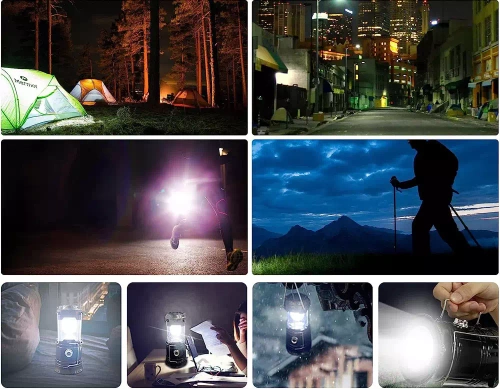 Solarna lampka kempingowa LED, turystyczna latarka z funkcją powerbank | Czarna | HWL-001-EU