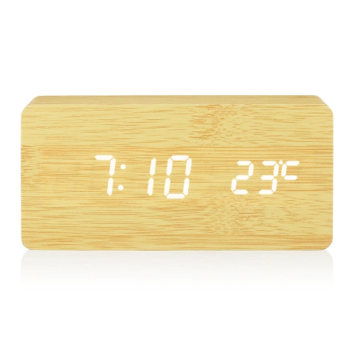 Drewniany zegar cyfrowy LED z termometrem | Budzik z 3 alarmami | SXM-016