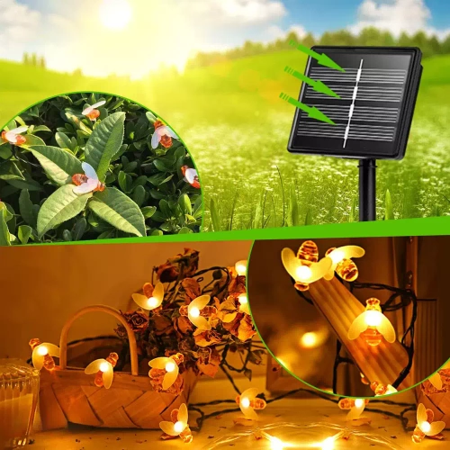 Girlanda solarna LED Pszczoły 20 LED lampa ogrodowa wbijana 5m | BEE-20LED-5M