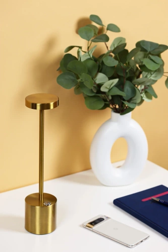 34 cm Lampa stołowa z wbudowanym akumulatorem | Lampa nocna z trzema barwami świecenia | Nastrojowa lampka do hotelu, restauracji | HJA28-GOLD-2