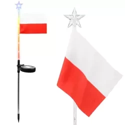 Ogrodowa lampka solarna LED wbijana flaga Polski | 73cm 600mAh | FLD-12-PO