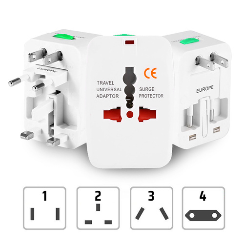 Wielofunkcyjna przejściówka podróżna, adapter sieciowy z ładowarką z dwoma portami USB | EU/USA/CN/UK/AUS | AD-T202