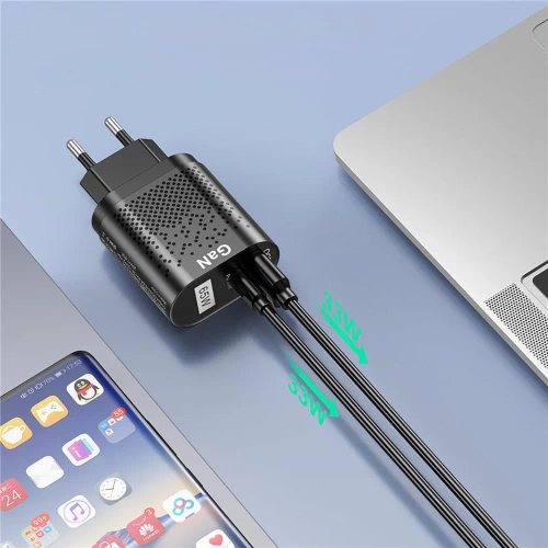 GAN | Szybka ładowarka sieciowa 65W z portami USB i PD 3.0 (USB-C)
