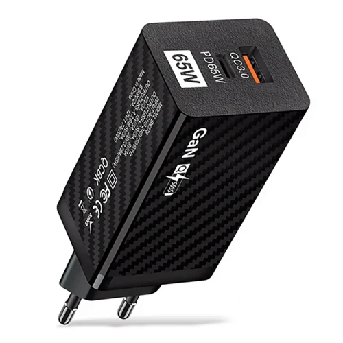 GAN | Szybka ładowarka sieciowa 65W z portami USB i USB-C PD 3.0 