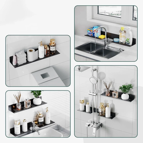 Metalowa półka łazienkowa | Czarna pólka pod prysznic 70cm | Półka wisząca | BDS-L70CM-B