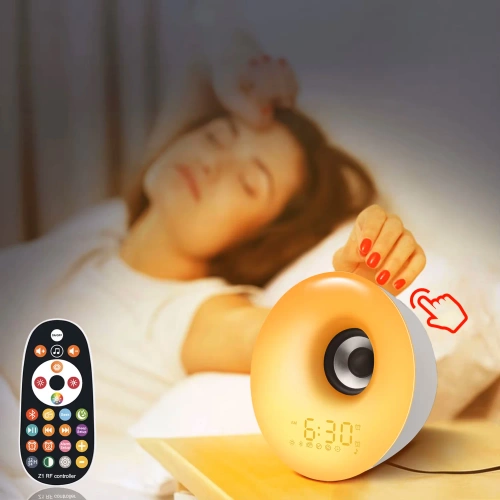 Budzik z lampką LED | Lampka nocna z symulacją wschodu słońca | Radio FM + Bluetooth | MCAC-01