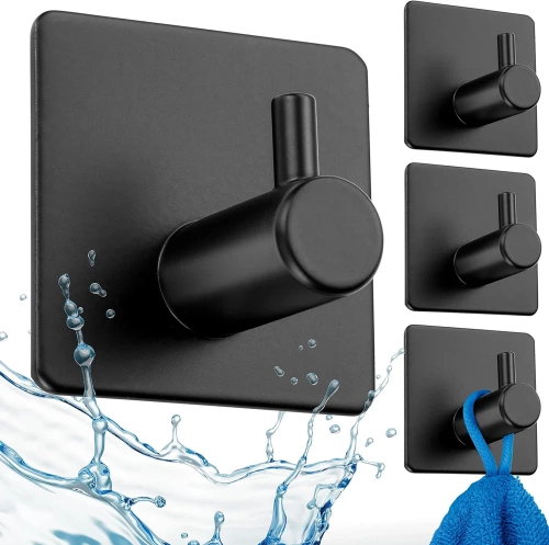 Czarny haczyk na ubrania, ściereczki, ręczniki | Samoprzylepny uchwyt na akcesoria kuchenne | BXG-4PCS-BLACK
