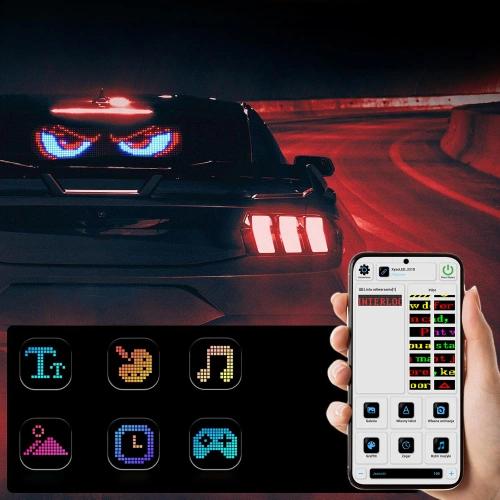 Programowalna tablica LED „Devil Eyes” 70 x 173 mm | Panel LED RGB do auta i ciężarówki | Personalizowane napisy i animacje |HRP-1632