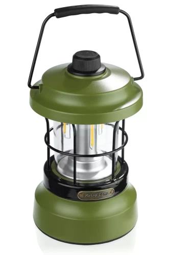 Lampka kempingowa LED w stylu retro z funkcją powerbanka | Płynna regulacja jasności i barwy | 3000mAh, 20-260lm, 5-120h, IPX6 | Zielona | MY-880
