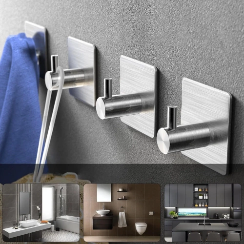 Srebrny haczyk na ubrania, ściereczki, ręczniki | Samoprzylepny uchwyt na akcesoria kuchenne | BXG-4PCS-SILVER