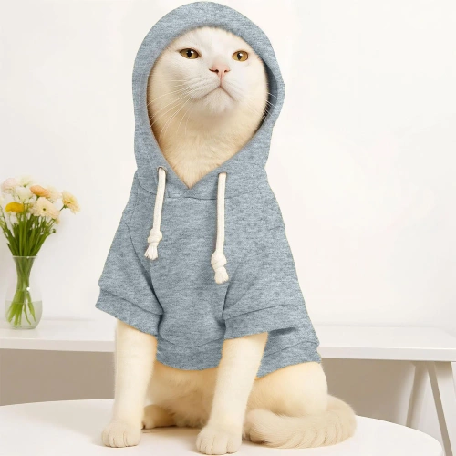 Bluza z kapturem dla psa i kota M szara | Ciepłe ubranko dla pupila na jesień i zimę  z kieszenią | PET-015M-GY