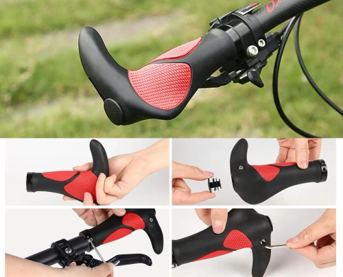 Chwyty rowerowe ergonomiczne z rogami | Antypoślizgowe uchwyty kierownicy | MTB, trekking | BHD-233