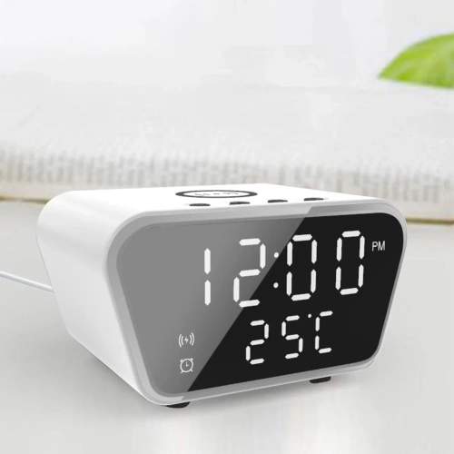 Inteligentny budzik z ładowarką bezprzewodową Qi 15W | Budzik z trzema alarmami |  Zegarek z wyświetlaczem temperatury |  SZ01-15W-W