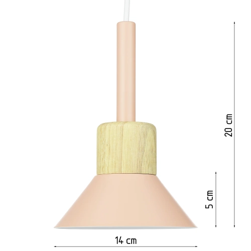 Lampa wisząca z różowym kloszem i drewnem | Minimalistyczna  lampa w stylu skandynawskim  z oprawą E27  |YG-XD002B-P