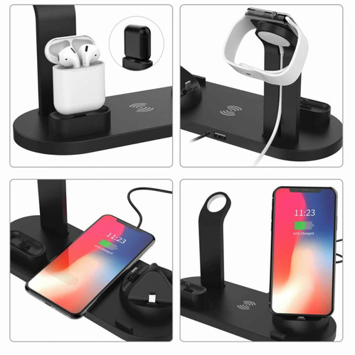 Stacja dokująca QI do Apple iPhone Airpods Watch | ładowarka bezprzewodowa 15W | 3 wtyczki - USB-C / Lightning / Micro USB | WD-02