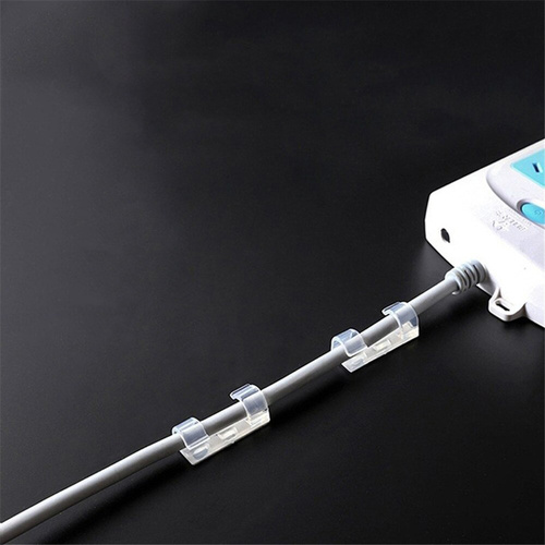 Zestaw 10 szt. organizerów na kable i przewody | Klipsy z taśmą klejącą nano | Przezroczyste | KZ-D58