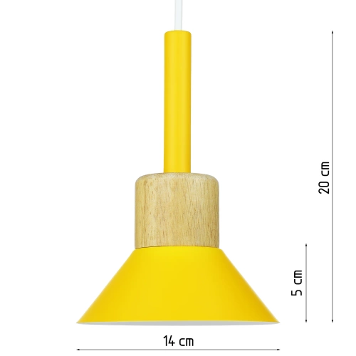 Lampa wisząca z żółtym kloszem i drewnem | Minimalistyczna  lampa w stylu skandynawskim  z oprawą E27  |YG-XD002B-Y
