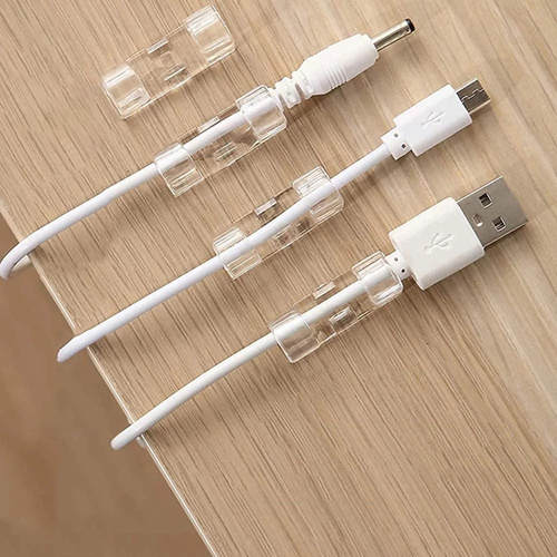 Zestaw 10 szt. organizerów na kable i przewody | Klipsy z taśmą klejącą nano | Przezroczyste | KZ-D58