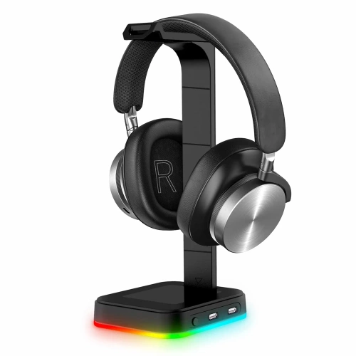 HS-D9-BLACK | Podstawka pod słuchawki | stojak, hak, wieszak na słuchawki | podświetlenie RGB