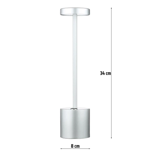 34 cm Lampa stołowa z wbudowanym akumulatorem | Lampa nocna z trzema barwami świecenia | Nastrojowa lampka do hotelu, restauracji | HJA28-SILVER-2