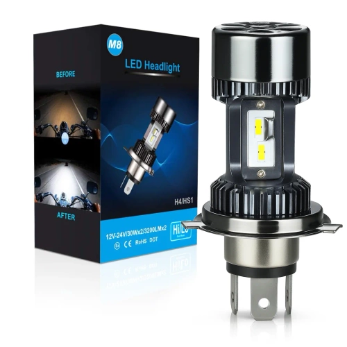 Żarówka motocyklowa LED H4 3200 lm 6000K | Mocne światła mijania i długie 30W  | M8B-H4