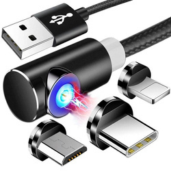 3w1 1M | Kątowy kabel magnetyczny | 3 końcówki - Micro, Type-C i Lightning | Quick Charge 3.0 | AM51