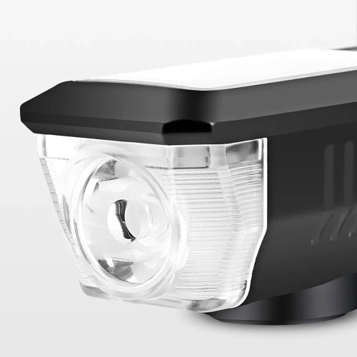  Solarna lampka rowerowa z mocnym LED 350 lm, klaksonem 120 dB i ładowaniem USB/solarnym | Oświetlenie rowerowe z klaksonem  | QX-LY-17