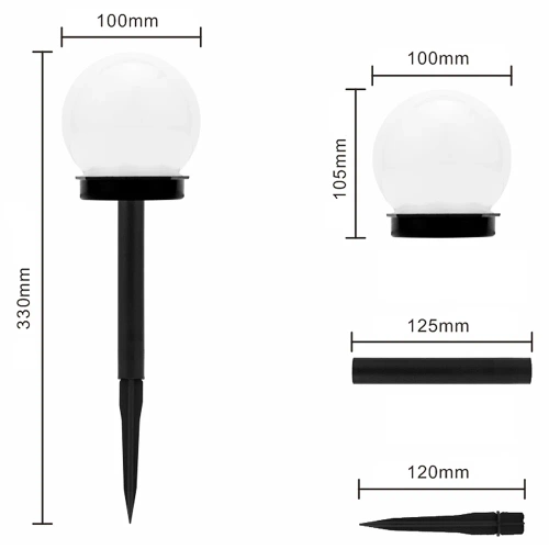 Ogrodowa lampa solarna biała kula | wbijana, gruntowa | 10cm | YNG-105-WC
