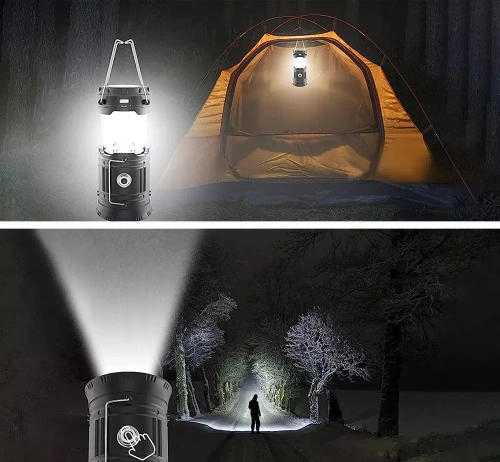 Solarna lampka kempingowa LED, turystyczna latarka z funkcją powerbank | Czarna | HWL-001-EU