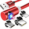 3w1 2M | Kątowy kabel magnetyczny | 3 końcówki - Micro, Type-C i Lightning | Quick Charge 3.0 | AM51