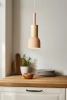 Lampa wisząca różowa z drewnianym elementem | Minimalistyczna  lampa w stylu skandynawskim z oprawą sufitowa E27 do salonu, sypialni |YG-XD002C-P