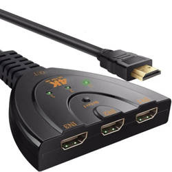 Rozdzielacz HDMI 4K 3D | 3 porty IN | Kabel HDMI 0,5M | HPS-3P