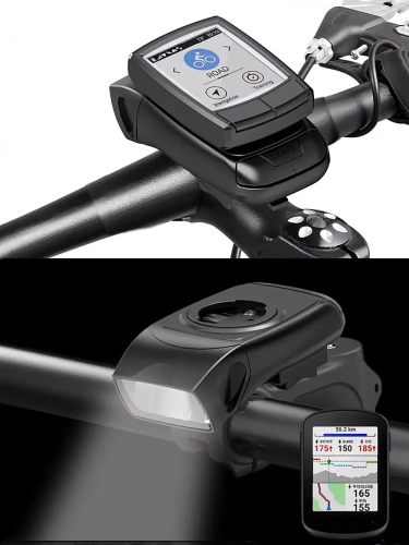 Lampa rowerowa 3w1 LED z klaksonem | Uchwyt na komputer GPS Garmin  lub telefon | Inteligentne oświetlenie z wbudowanym akumulaorem | 05BQ0062