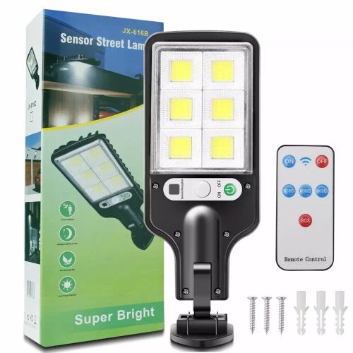 Ogrodowa lampa solarna z czujnikiem zmierzchu i ruchu | IP65, 72 diody COB LED, pilot IR | LD-616B-72COB