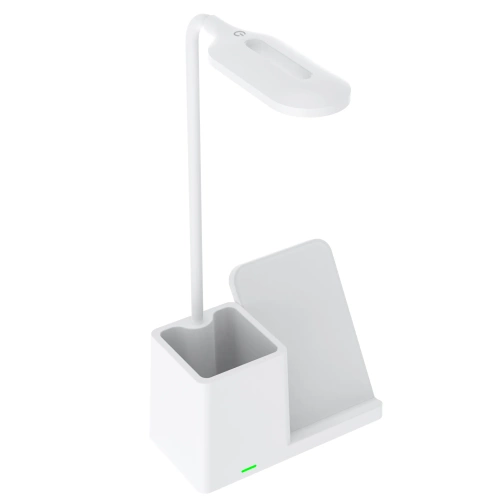 Inteligentna lampka biurkowa LED z ładowaniem bezprzewodowym Qi | Lampka biurowa 3w1 z przybornikiem i ładowarką | Nowoczesna lampka do nauki z organizerem |  MD-K5-15W